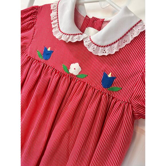 Vintage Jayne Copeland‎ Girls Striped Puff Sleeve Shift Dress Red White Size 6X - Picture 4 of 12